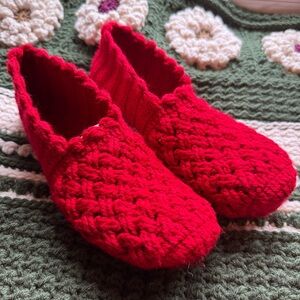 Hand-Knit Slipper Socks in Red size medium to large